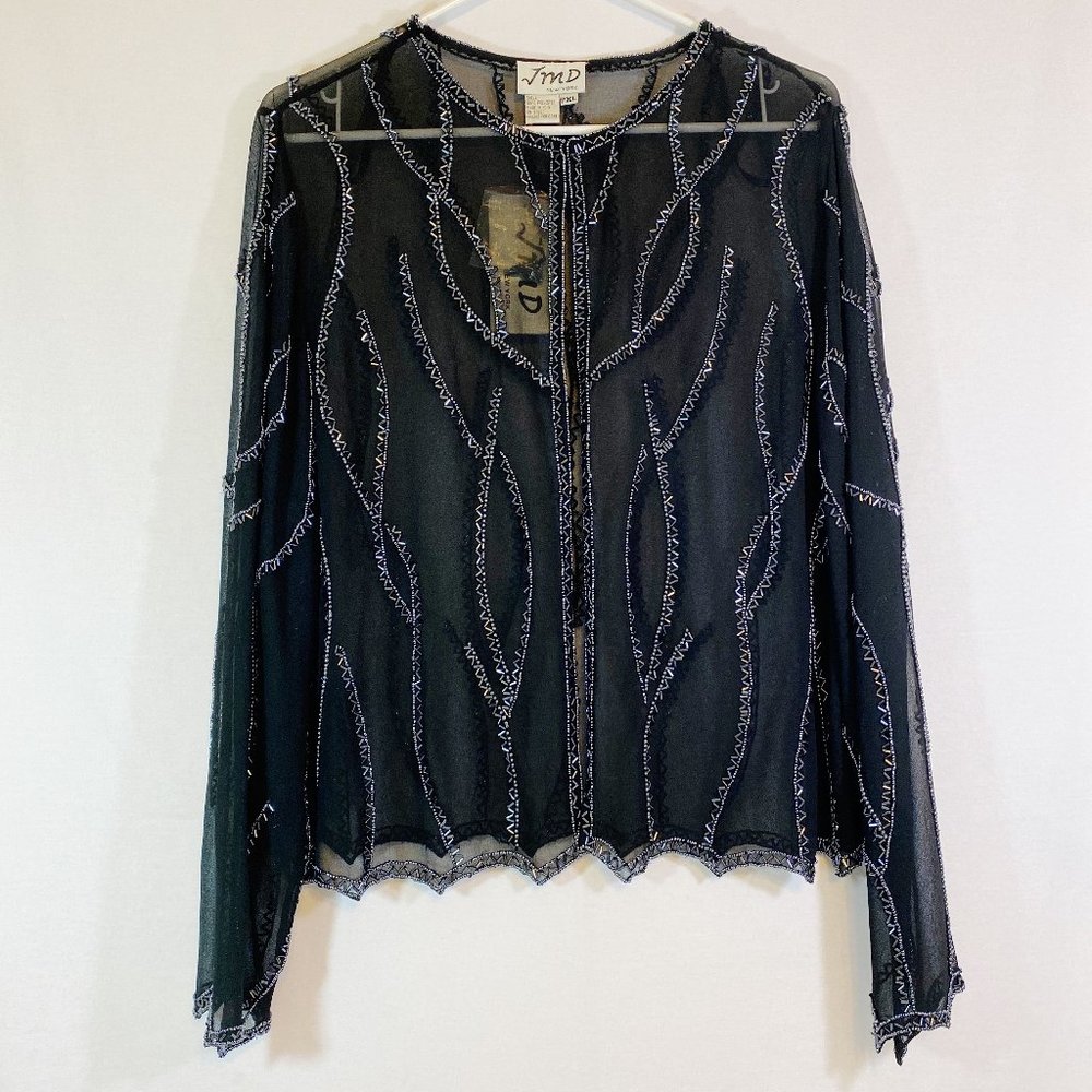 JMD Sheer Beaded Cardigan Evening Cocktail Wedding Holiday